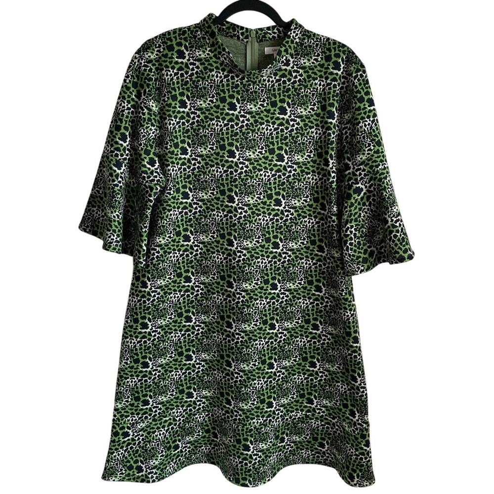 Tyler Boe Mindy Jacquard Dress Sz XL Mock Neck Animal Print Green Black Chic